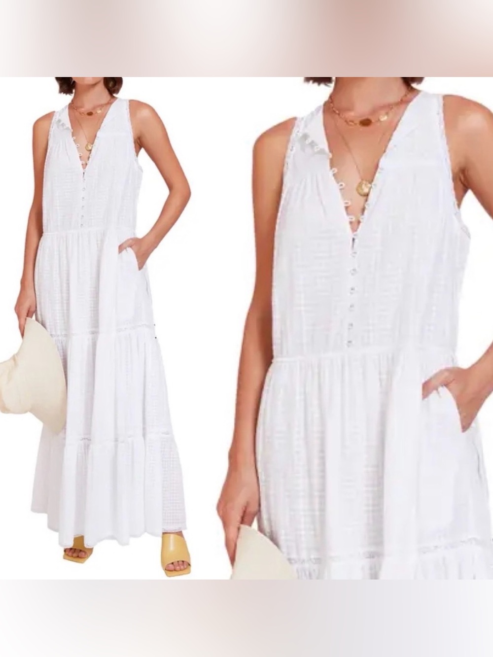 NEW MAGALI PASCAL
sophia maxi dress in white check size Small S